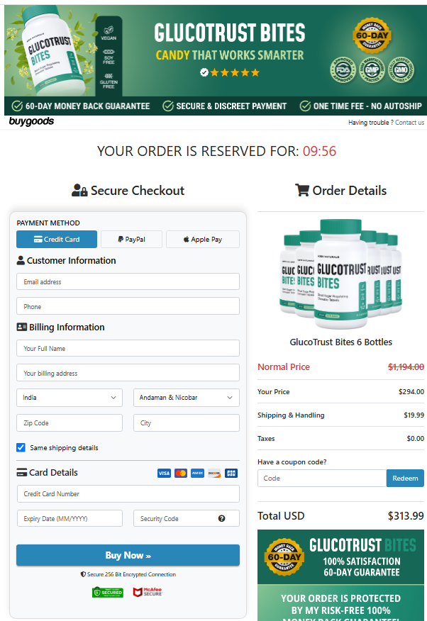 Glucotrust Bites order page